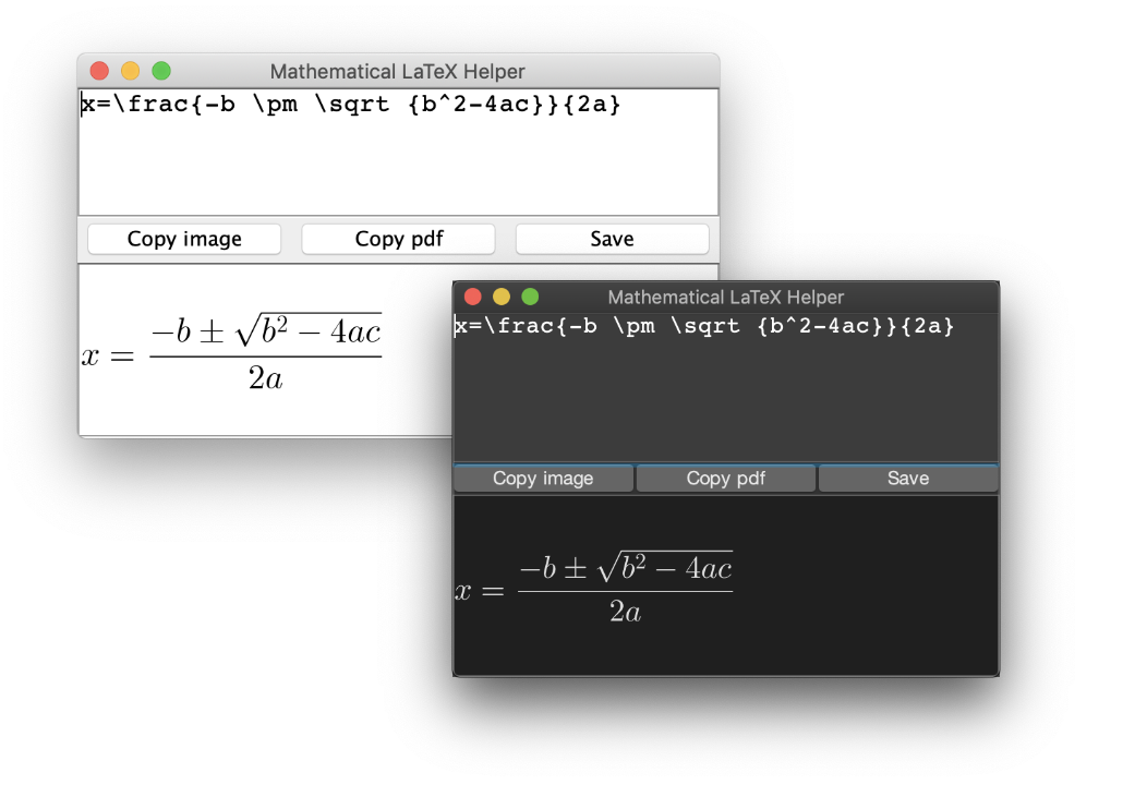 screenshot of the mathematical LaTeX helper software program